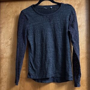 Prana Dark Gray Lace Sleeve Long Sleeve Top